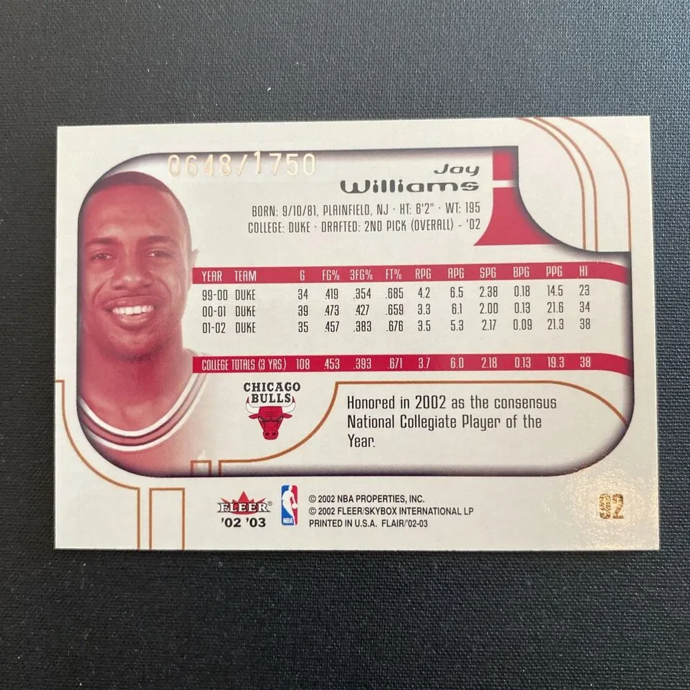 2002-03 Flair - Class of '02 Jay Williams #92 /1750 (RC)